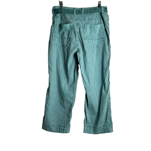 Soft Surroundings Linen Pants Womens Sz 8 Wide Leg Embroidered Belt‎ Cropped - Picture 1 of 10